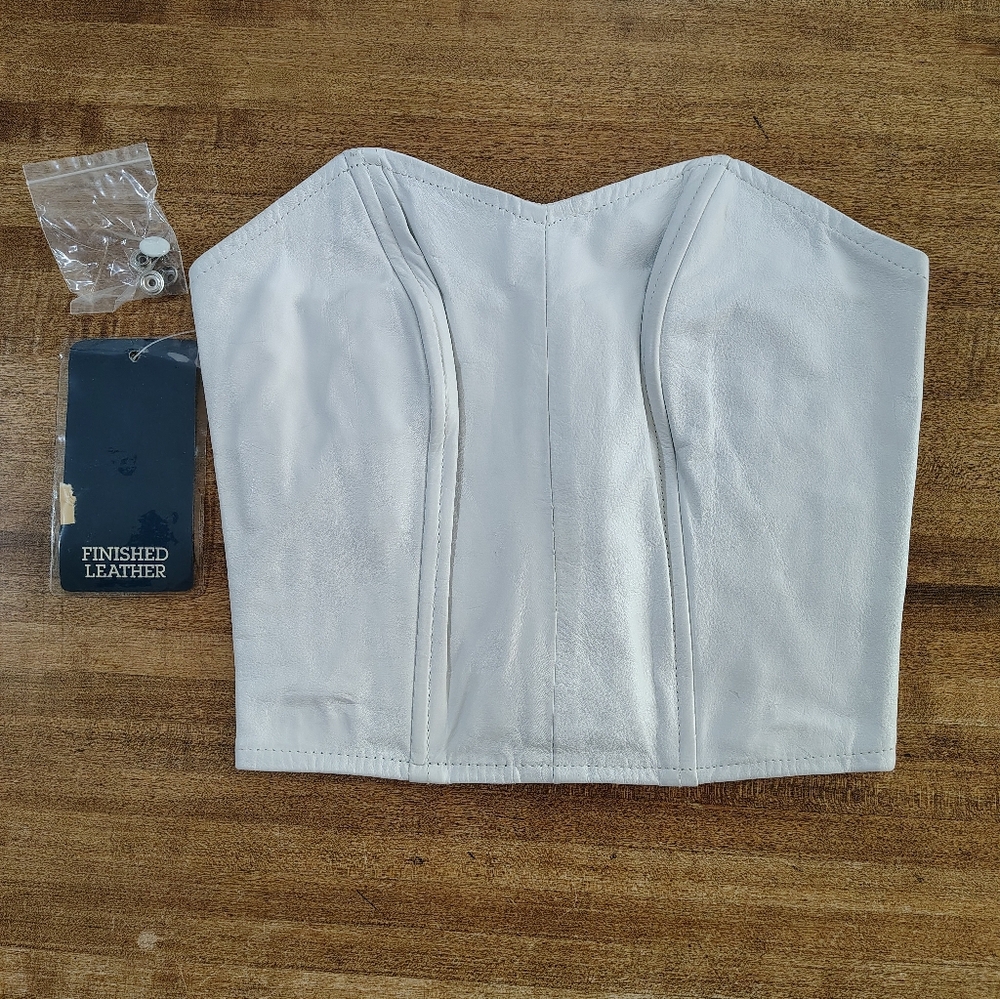 1980s CHIA White Finished Leather Strapless Corset Top VINTAGE Y2K UNUSED Size S